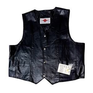 Bike Star Genuine Leather Motorcycle Vest Black 3X Classic Biker Snap Front NWT
